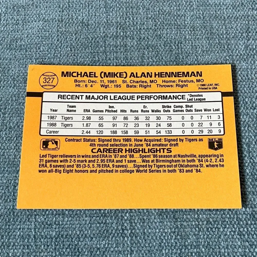 1989 Donruss Detroit Tigers Baseball Card Trading Card